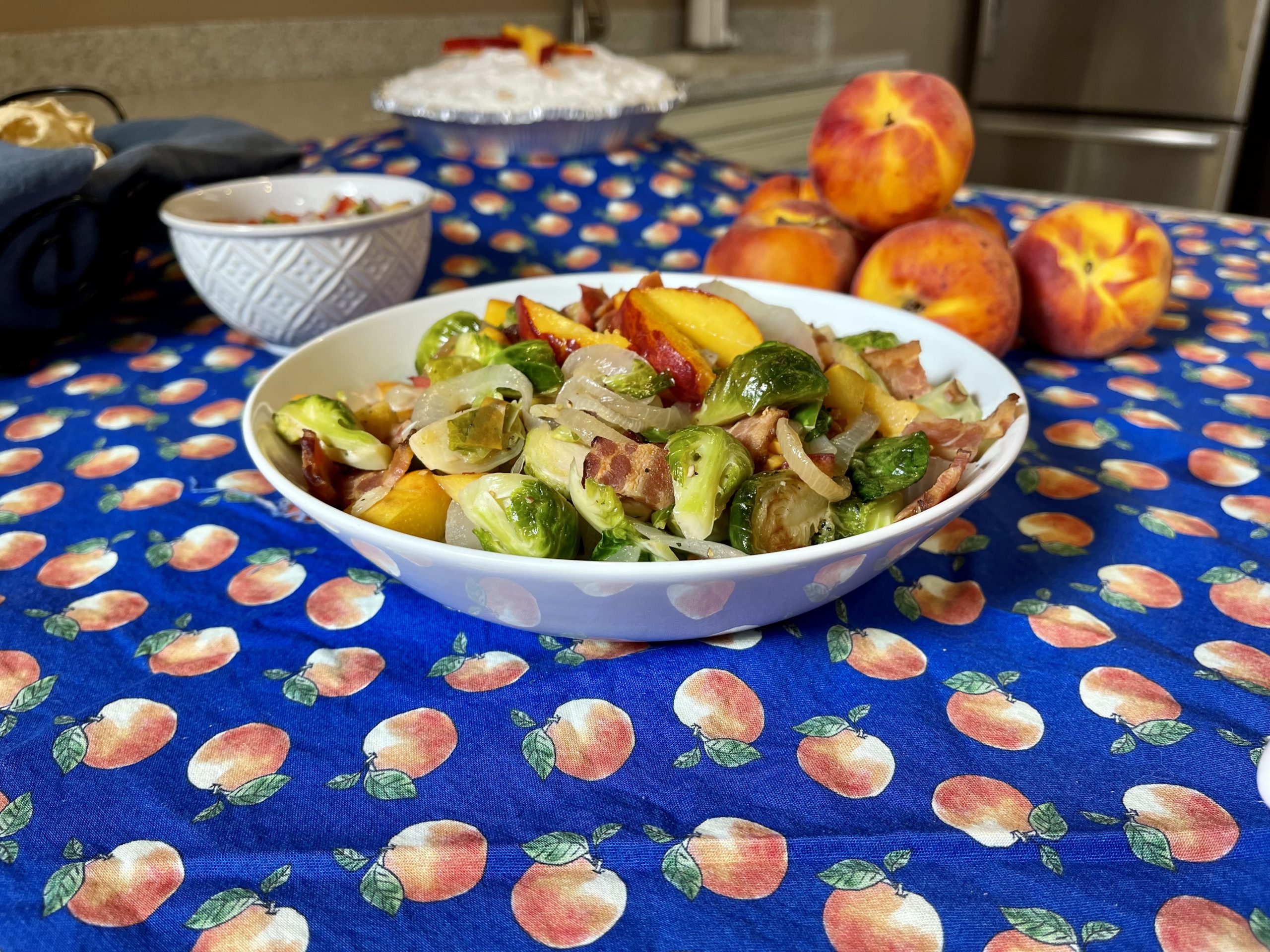 Brussel Sprouts with Peaches and Bacon - Farm Monitor